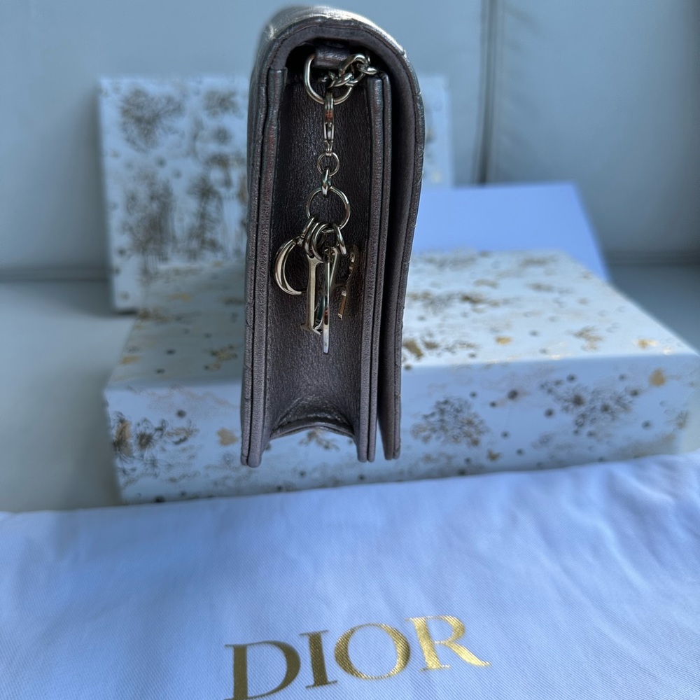 Christian Dior Lady Pouch Metallic Rose Gold Wallet On Chain - Picture 5 of 10